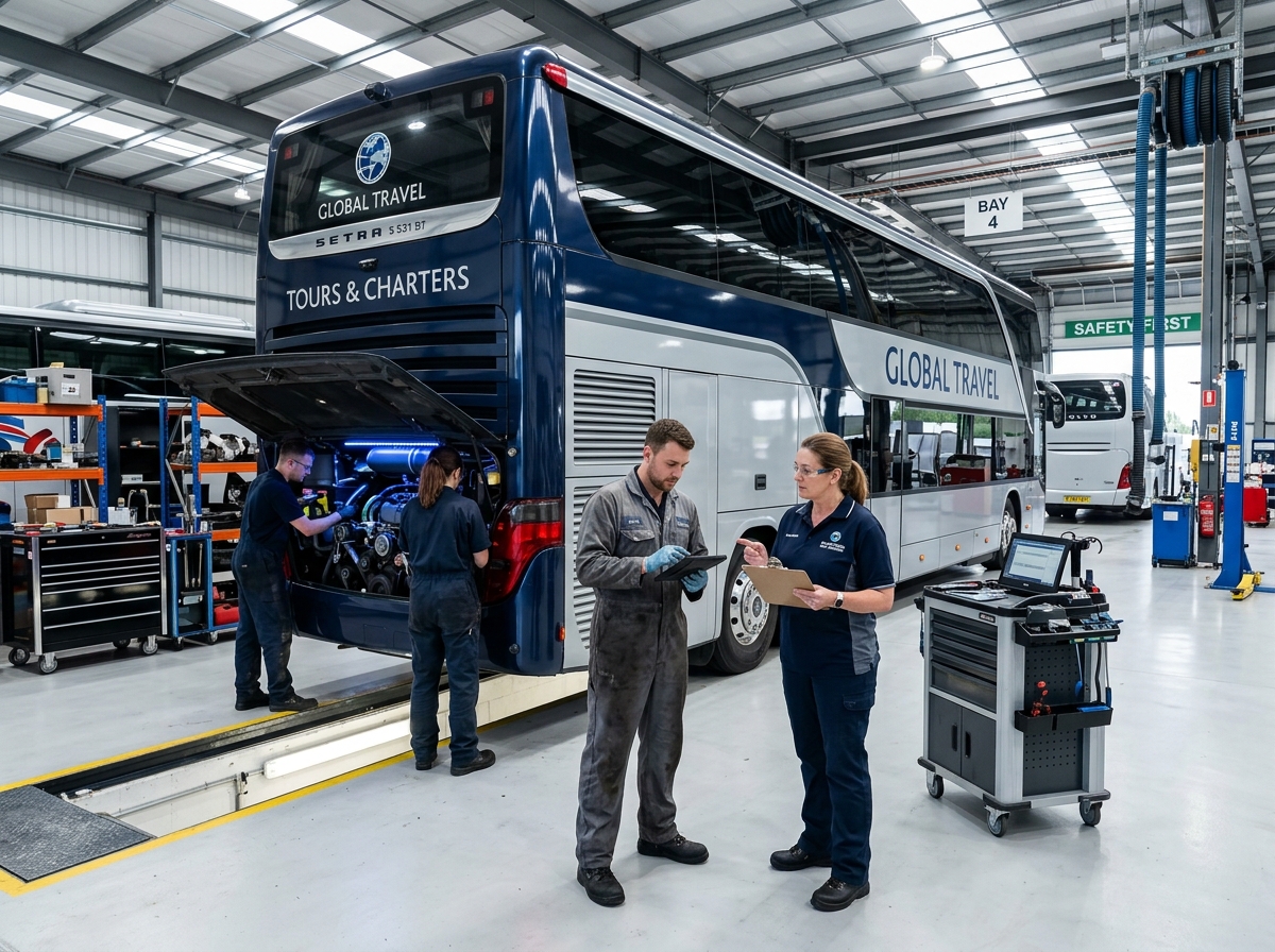 Commercial bus fleet maintenance service inspection