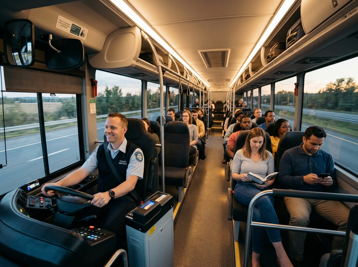 Passengers commuting safely in an Agna Transline air-conditioned coach